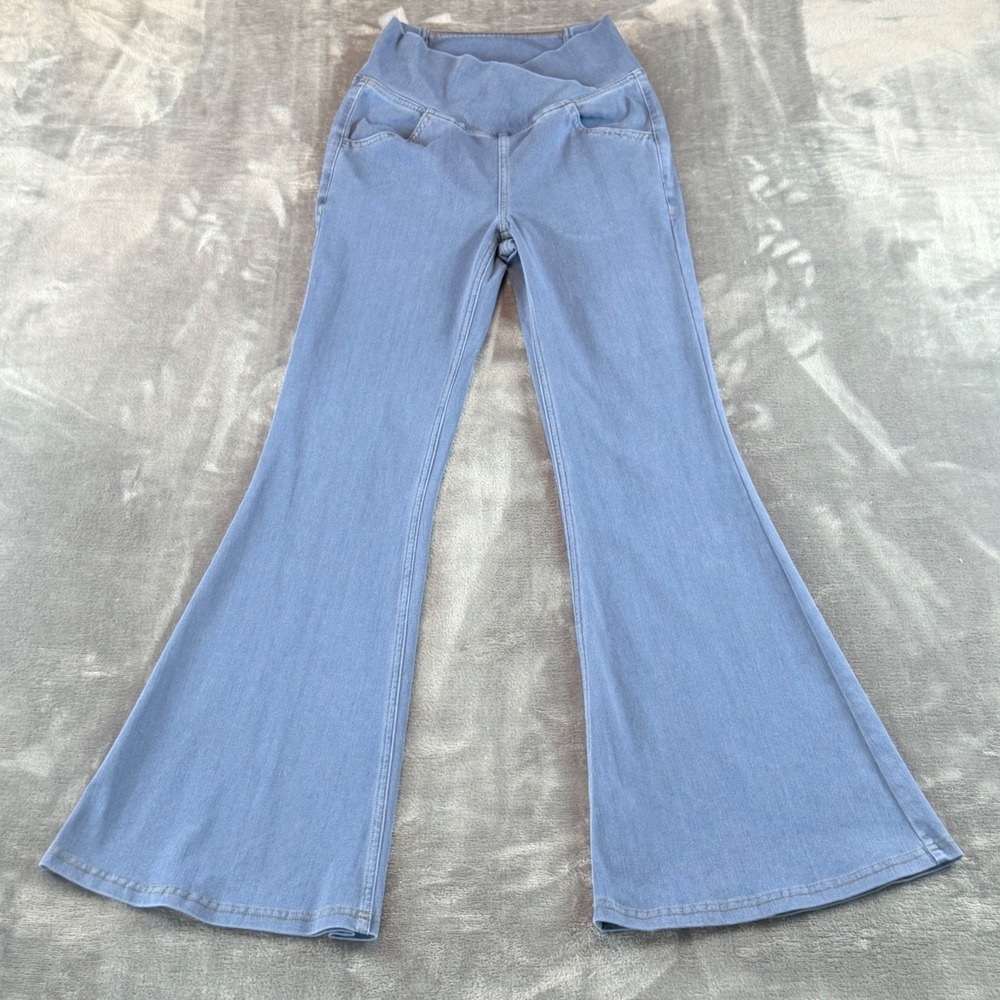 Halara Crossover Waist Flare Jeans Light Wash Blue XS Regular Stretch Denim